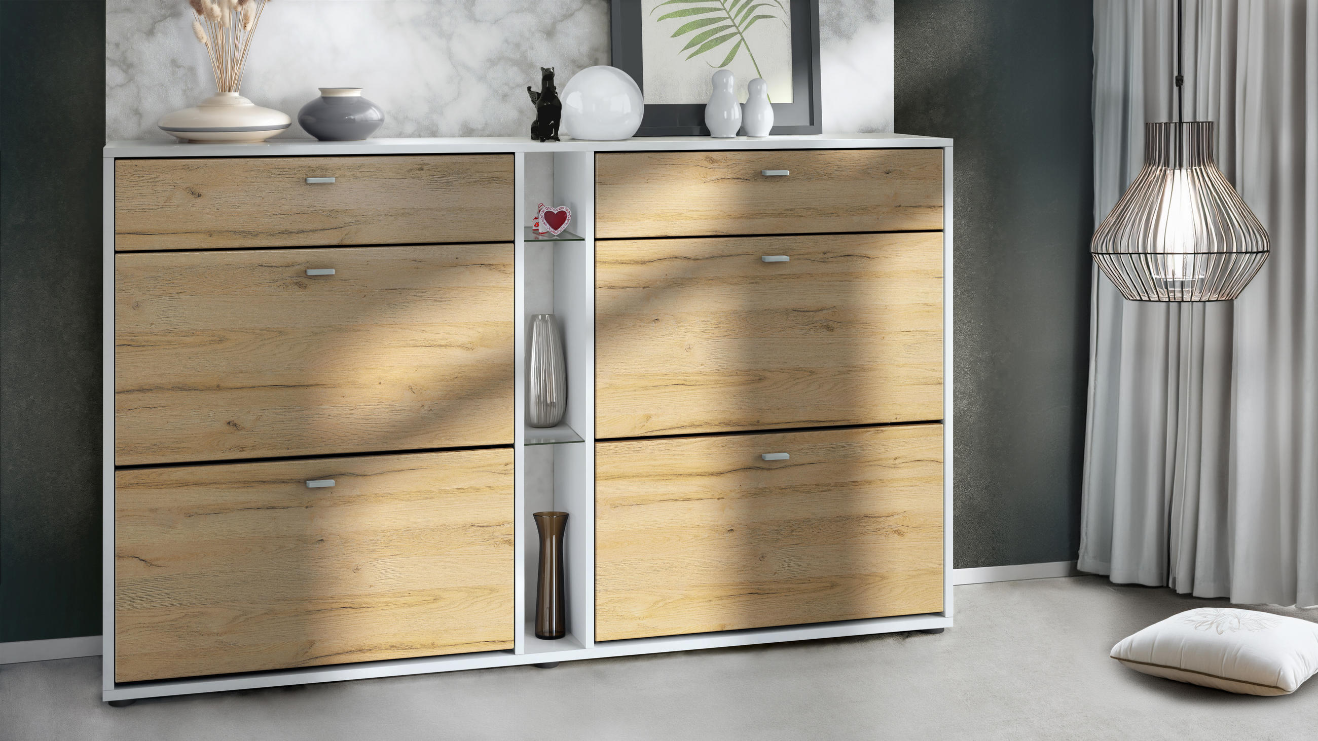 SCHUHSCHRANK Today Fronten in Eiche Natur - Eichefarben, Holzwerkstoff (155.5/95/28cm) - Vladon