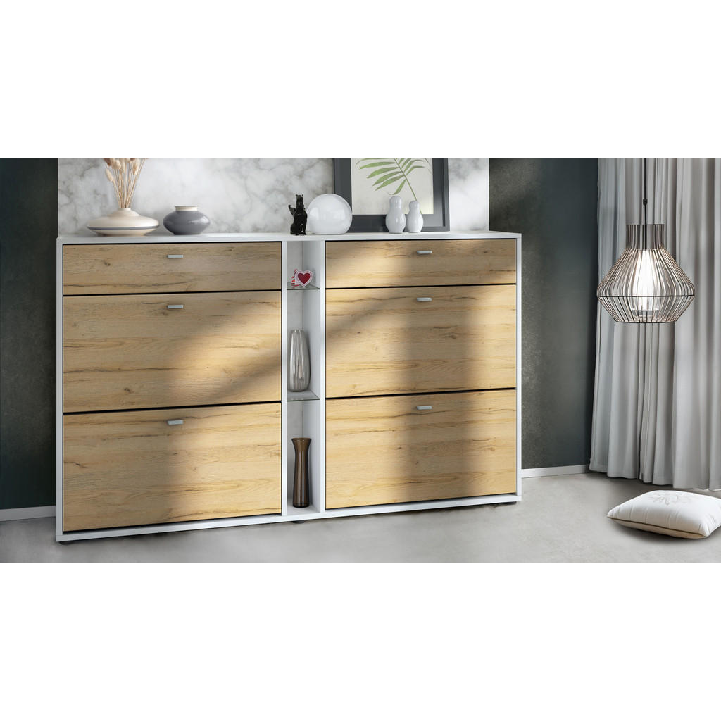 Thumbnail - Vladon Schuhschrank, Eiche, Holzwerkstoff, 155.5x95x28 cm, Garderobe, Schuhaufbewahrung, Schuhschränke