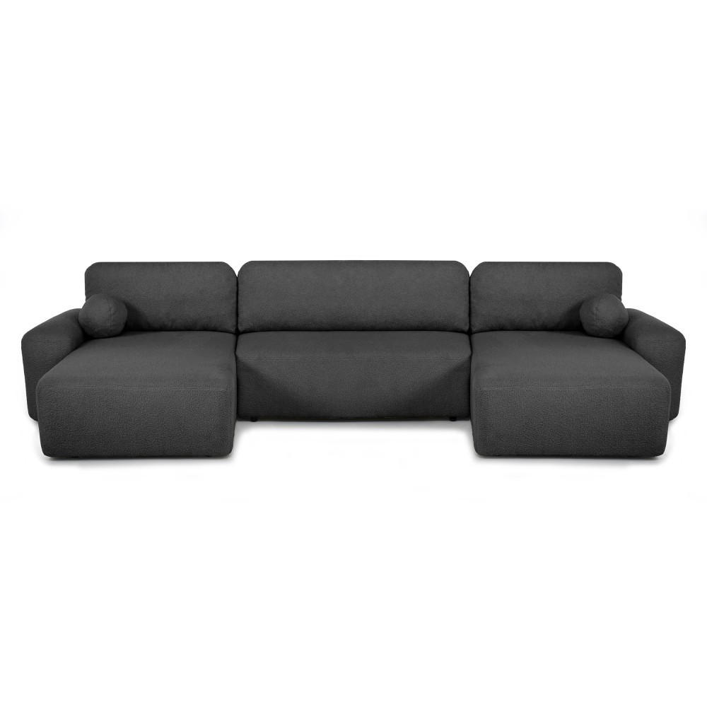 WOHNLANDSCHAFT Noel mit Schlaffunktion, Schwarz, Bouclé-Stoff - Schwarz, Holzwerkstoff (375/93/163cm) - Beautysofa