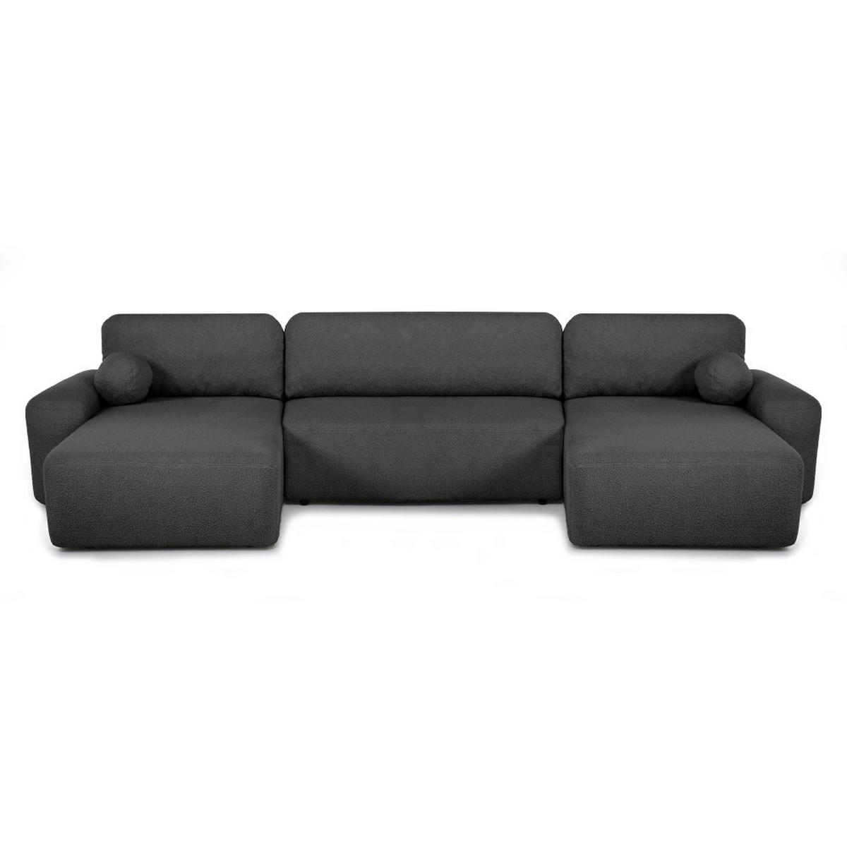 WOHNLANDSCHAFT Noel mit Schlaffunktion, Schwarz, Bouclé-Stoff - Schwarz, Holzwerkstoff (375/93/163cm) - Beautysofa