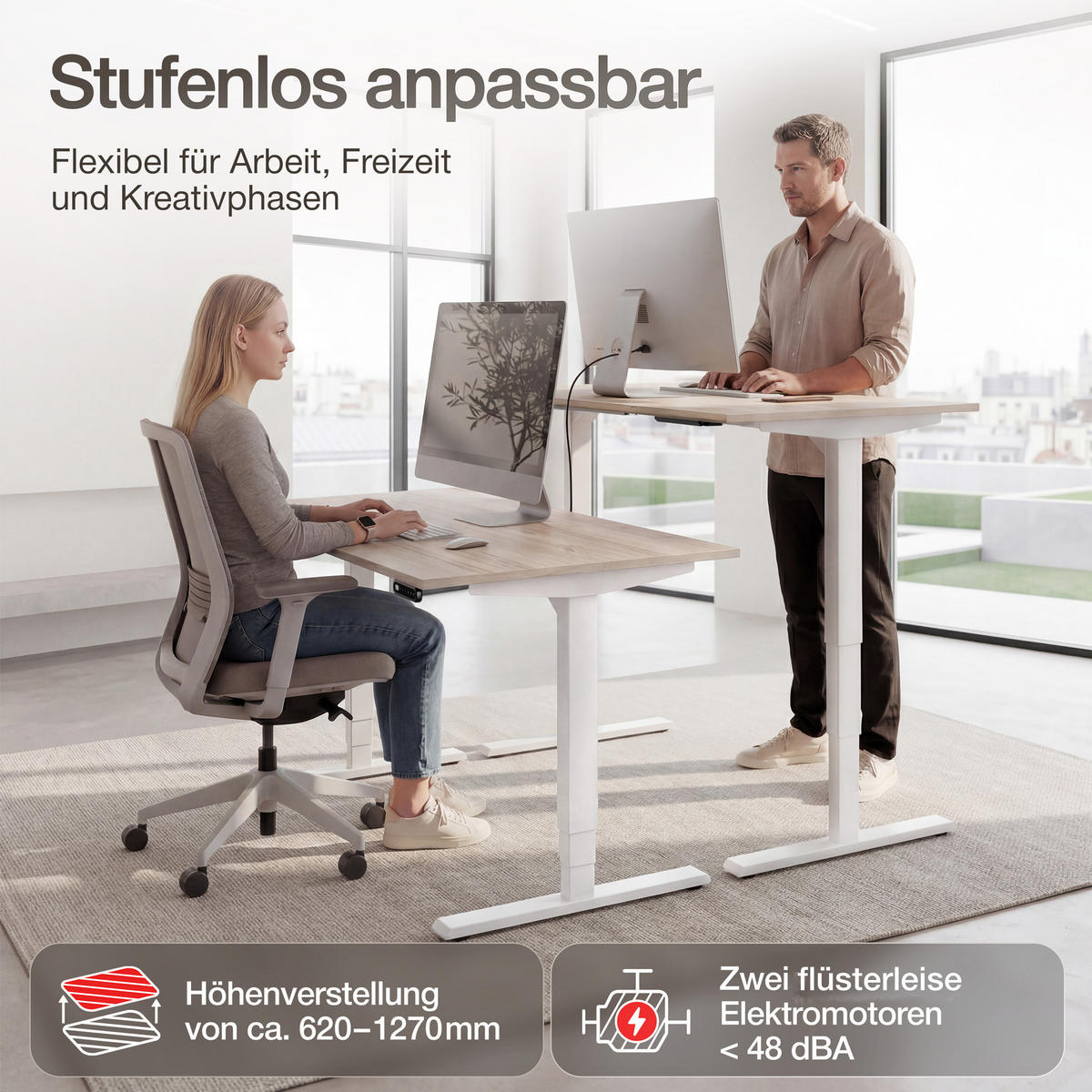 SCHREIBTISCH Elektrisch höhenverstellbarer Schreibtisch Y-Line Eiche Tabak Weißaluminium 140/70/62-127cm - Weiß Hochglanz/Silberfarben, Holzwerkstoff/Metall (70/140/127cm) - ASSMANN