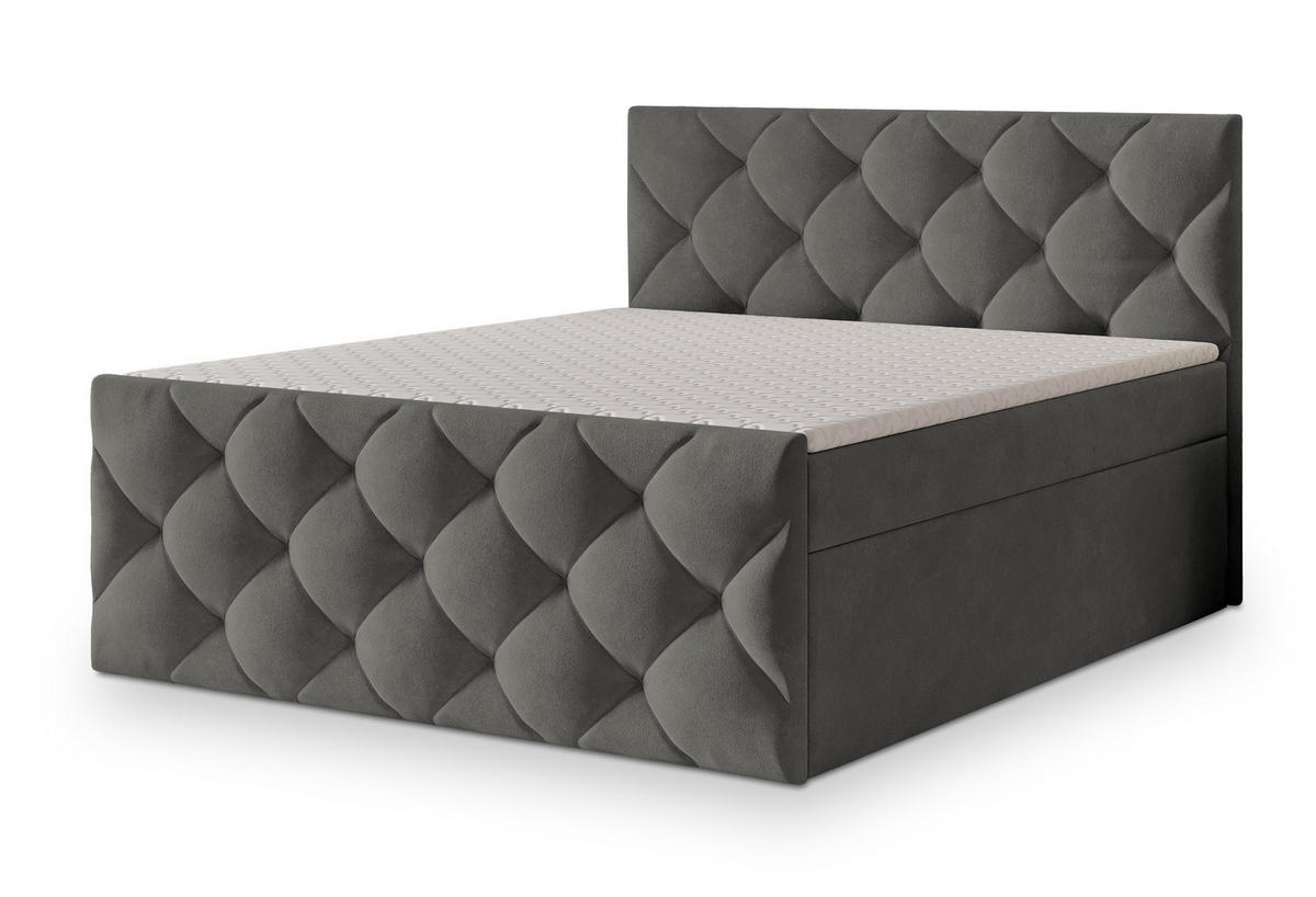 BOXBETT ROVARI 140x200 cm mit Matratze und Topper - Grau - Grau, Holz (140/200cm) - MASSENO
