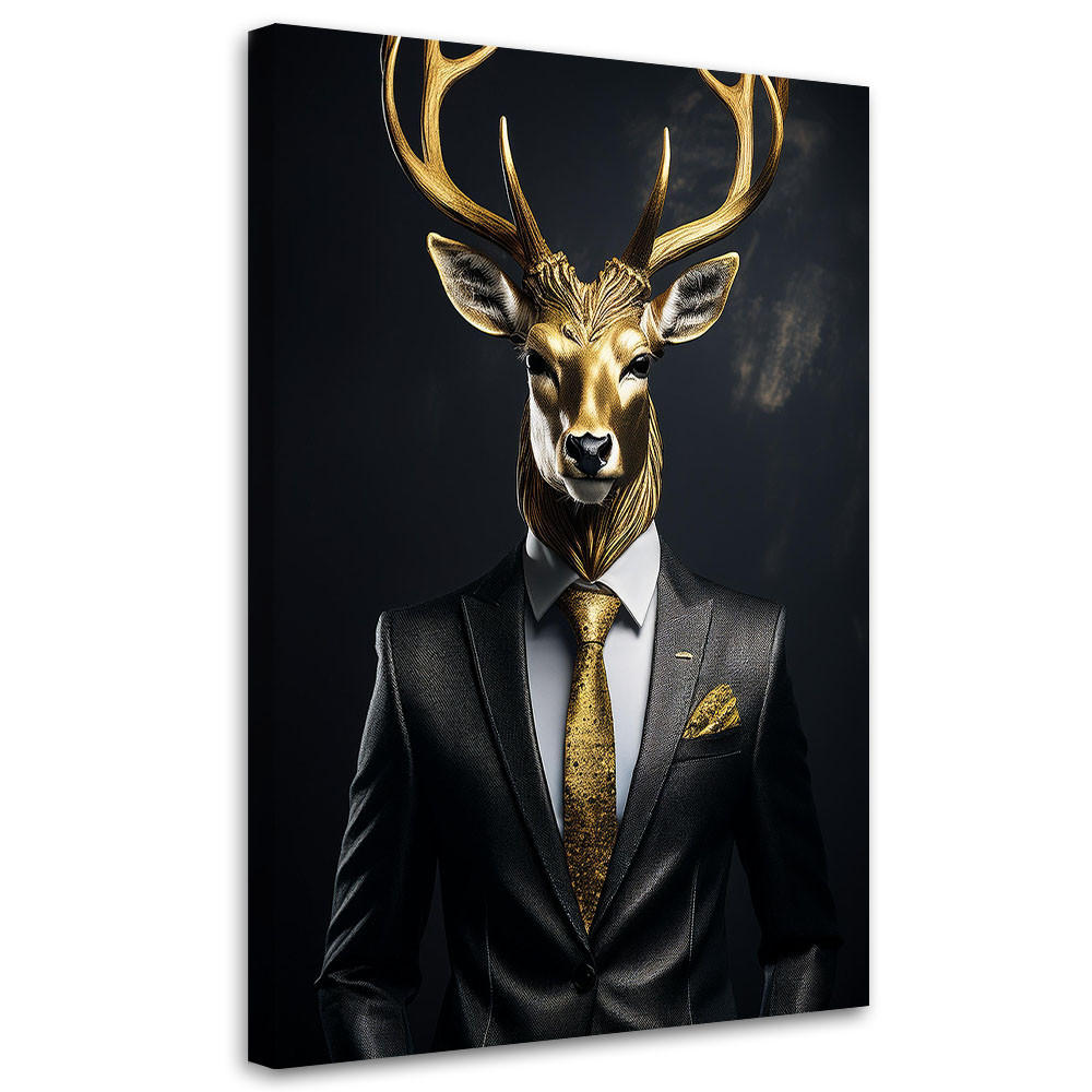 WANDBILD hirschtiere im anzug - Goldfarben, Textil (60/90cm) - Feeby