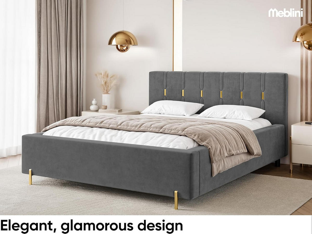 BETT FABIO H3 - Dunkelgrau/Goldfarben, Holzwerkstoff (120/200cm) - Meblini