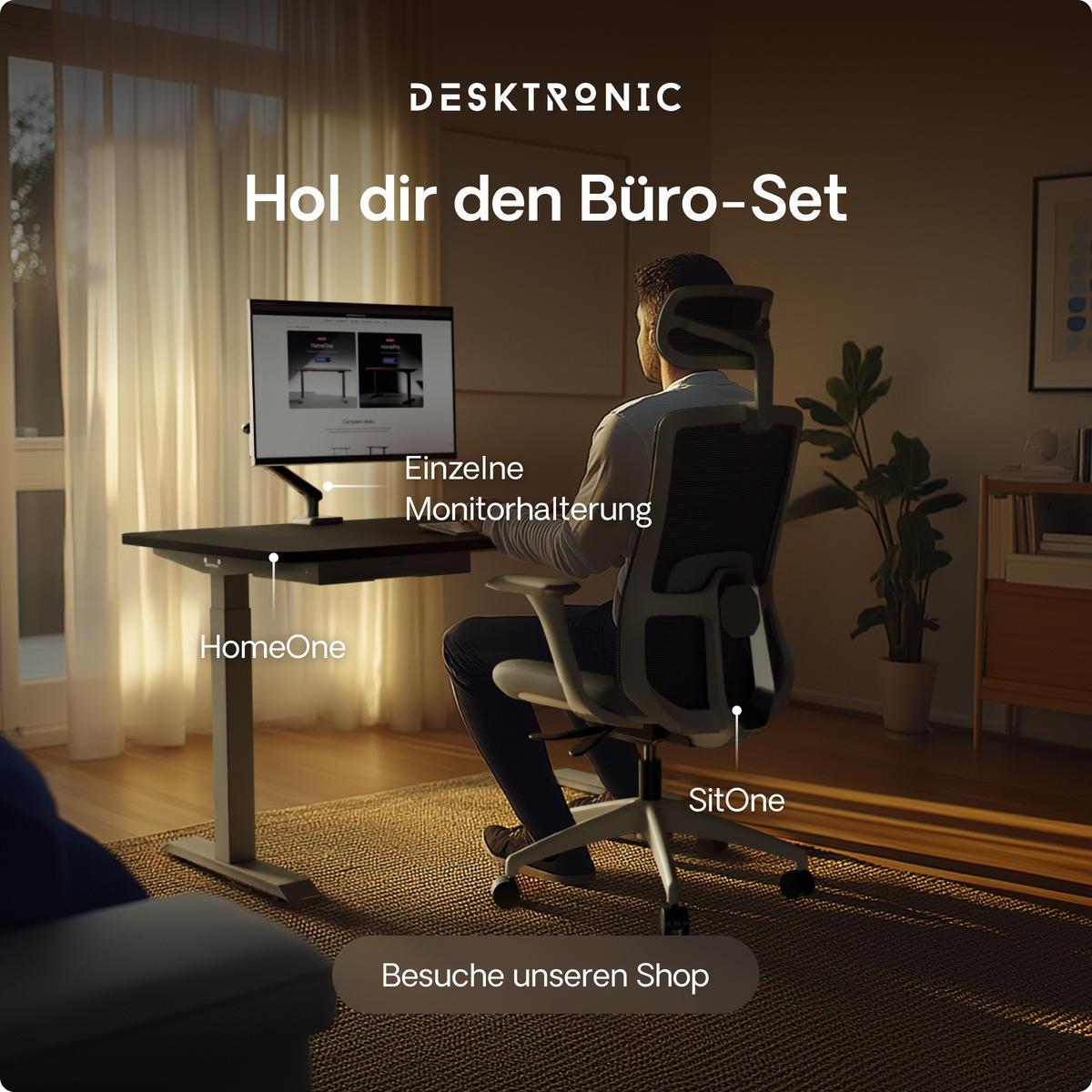 SCHREIBTISCH Elektrisch Höhenverstellbarer HomeOne 140x70cm Grau/Schwarz mit Memory-Funktion, Anti-Kollisions Technologie - Schwarz/Grau, Holzwerkstoff (70/140/72cm) - Desktronic