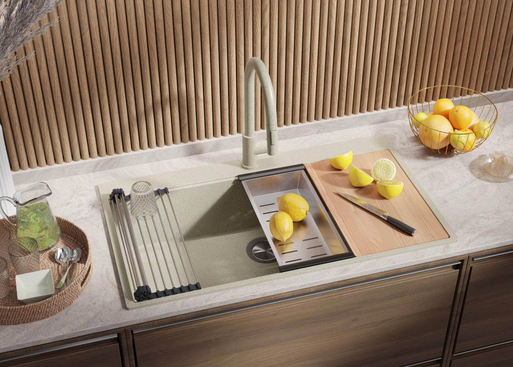 Thumbnail - Primagran Granitspüle, Beige, Beige, Beige, Beige, Kunststoff, Rechteckig, 88x20x50 cm, Küchen, Küchenausstattung, Küche...