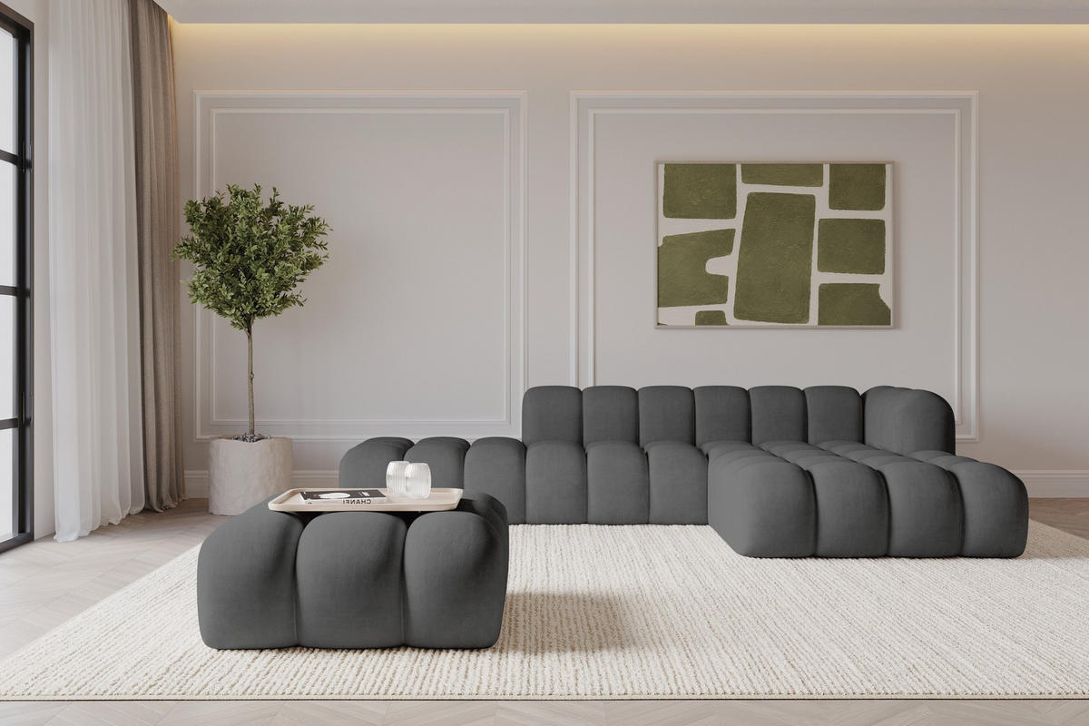 TABURET OLEA-PUF 91x87x44 cm Tmavě šedá Velur - černá/antracitová, kompozitní dřevo/textil (91/44/87cm) - ALTDECOR