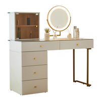 SCHMINKTISCH in Weiß Frisiertisch-Set mit LED Spiegel Glasplatte seitlichem Schrank für Schlafzimmer, B120/T45/H115cm - Transparent/Goldfarben, Glas/Holzwerkstoff (120/115/45cm) - STILVORA
