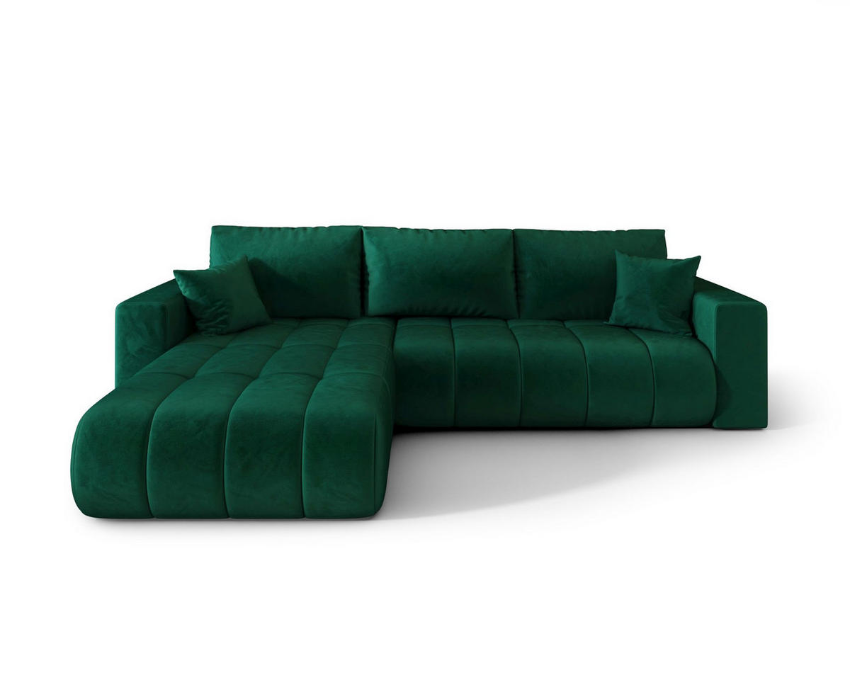 ROHOVÁ pohovka LARA PREMIUM levá zelená samet Monolith 37 - funkce spaní, úložný prostor - zelená barva, textil (280/175cm) - Cornero