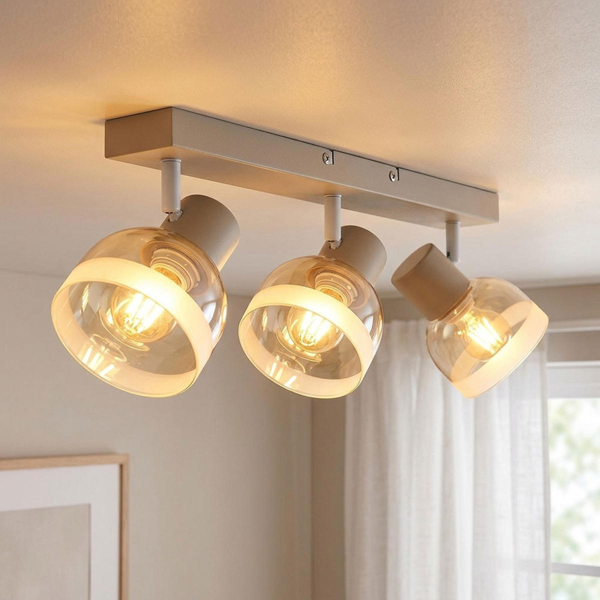 WANDLEUCHTE KAIRO, Metall, Glas, Sandfarben, 3-flammig - Bernsteinfarben, Glas (10/14/41cm) - Globo Lighting