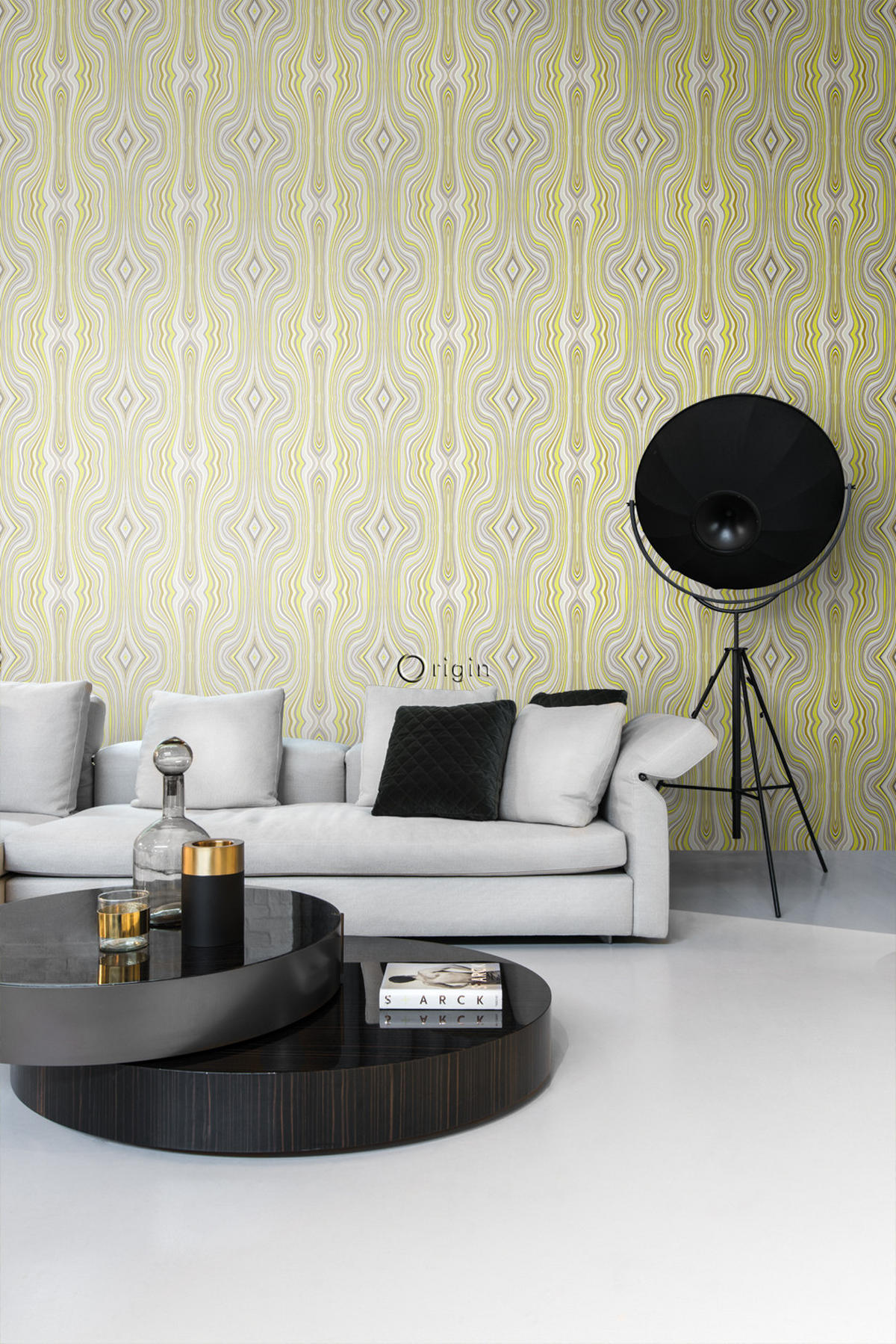 TAPETE grafische Linien 53 cm x 10.05 m - Gelb, Papier (53/1000cm) - Origin Wallcoverings