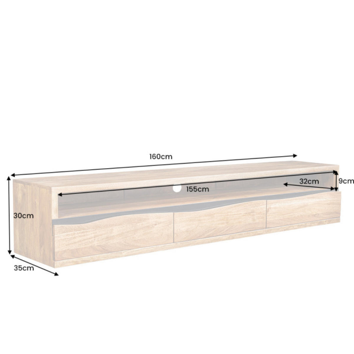 TV-LOWBOARD MAMMUT Akazie Braun 160cm - Schwarz/Braun, Holz/Metall (160/30/35cm) - riess-ambiente