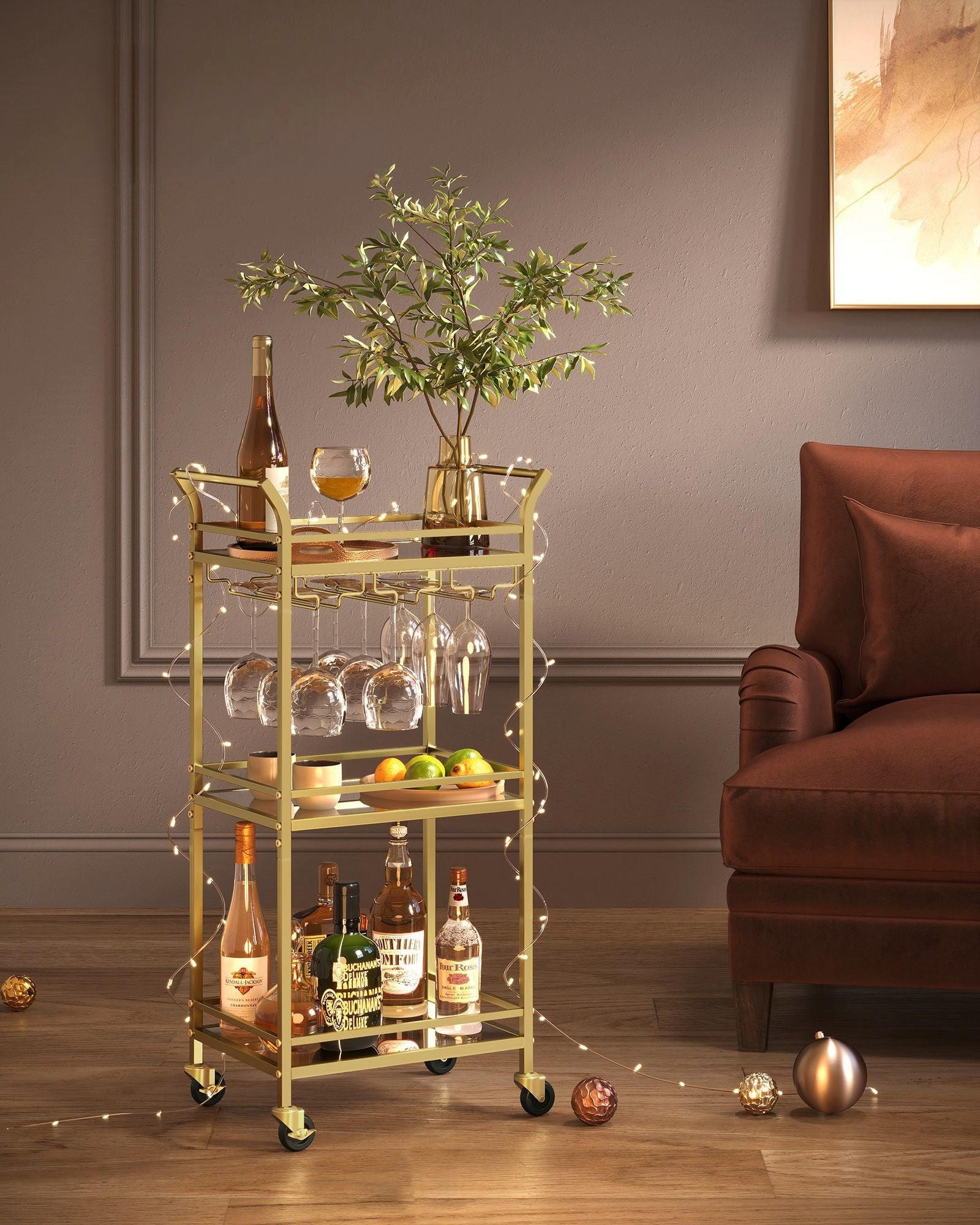 SERVIERWAGEN VICTORIA - Goldfarben, Glas (46.8/92/30cm) - Hansiro