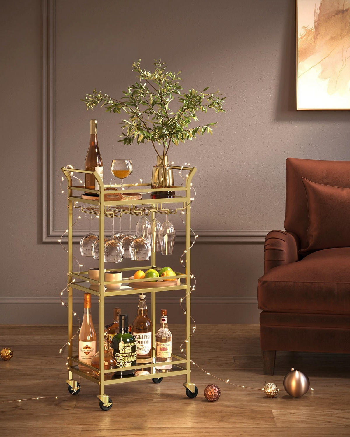 SERVIERWAGEN VICTORIA - Goldfarben, Glas (46.8/92/30cm) - Hansiro