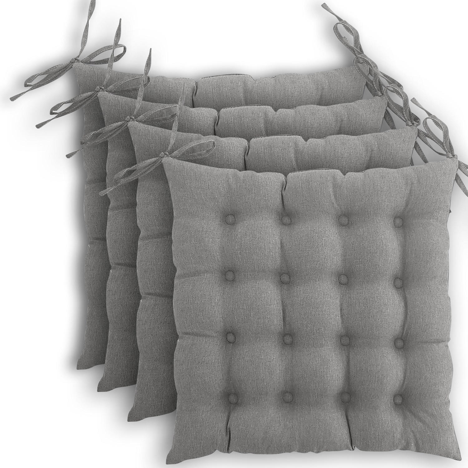 SITZKISSEN 4er Set 16-Punkt grau 40/40 cm mit Steppung und Halte-Bändern - Grau, Textil (40/40/4cm) - wometo