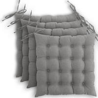 SITZKISSEN 4er Set 16-Punkt grau 40/40 cm mit Steppung und Halte-Bändern - Grau, Textil (40/40/4cm) - wometo