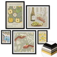 WANDBILDER 5er-Set - 50x50 cm & 20x30 cm & 40x60 cm Schwarzer Rahmen - Vintage-Poster mit Fruchtmustern - Schwarz, Kunststoff (40/60cm) - ArtPrintCave