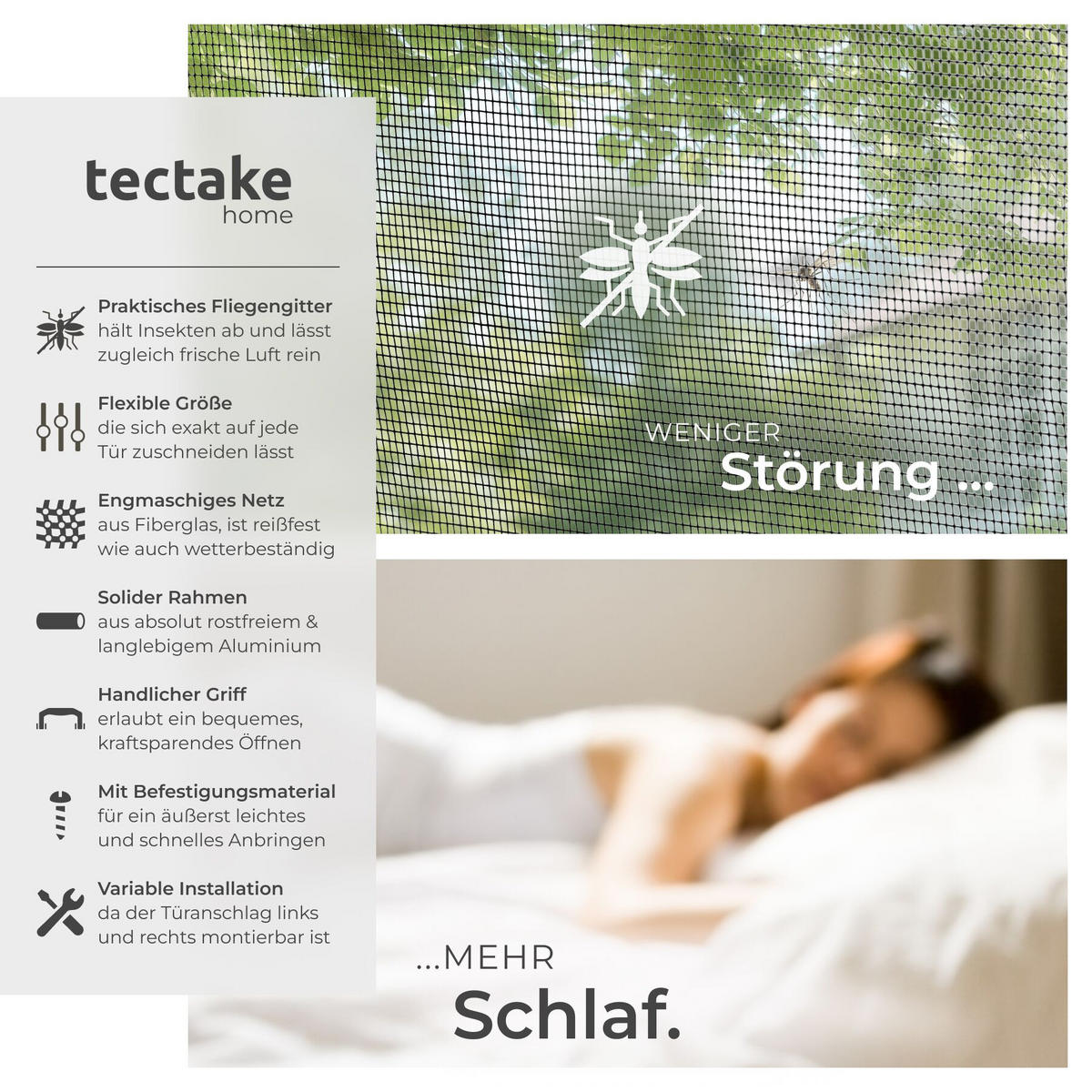 FLIEGENGITTER MIT ALUMINIUMRAHMEN , 95 x 210 cm, anthrazit - Anthrazit, Metall (95/210/1cm) - tectake