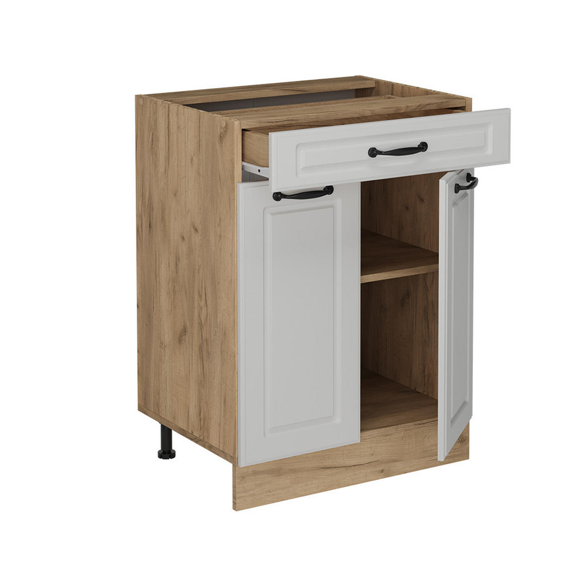 KÜCHENUNTERSCHRANK R-Line Weiß Landhaus 60 cm AP Marmor - Honigeiche/Eiche Wotan, Holzwerkstoff (60/81.6/60cm) - Vicco