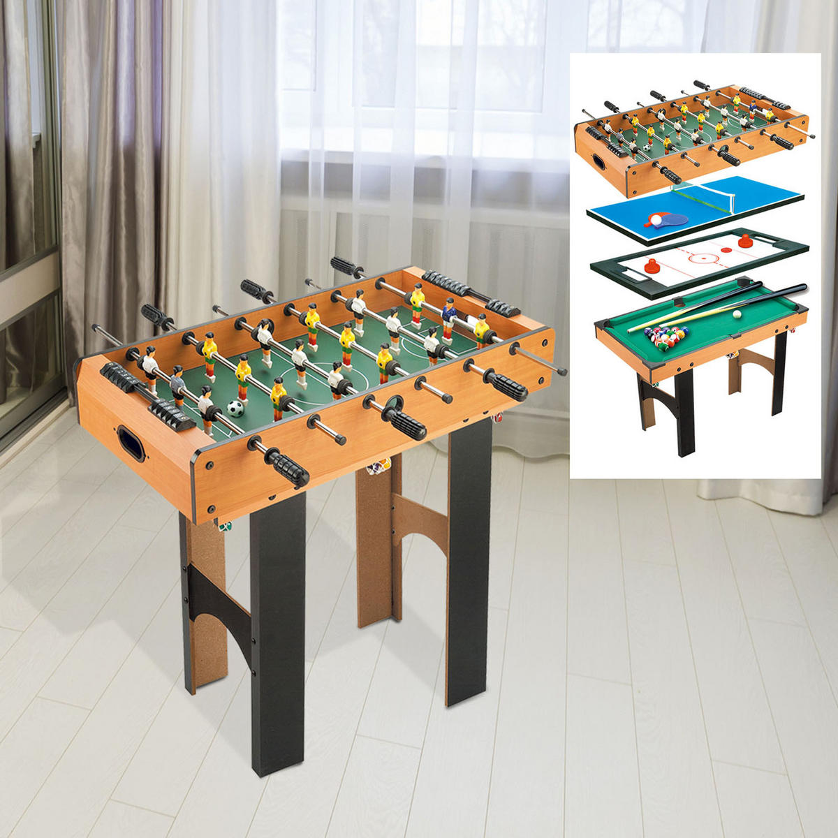 MULTIGAME Spieletisch - Schwarz/Naturfarben, Holzwerkstoff (43/87cm) - HOMCOM