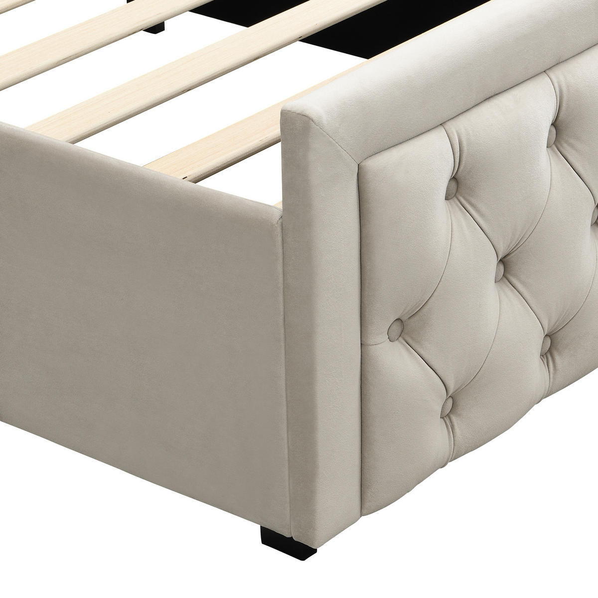 KINDERBETT 90/200 cm in Beige mit Bettkasten Samt - Beige/Schwarz, Holzwerkstoff/Textil (90/200cm) - STILVORA