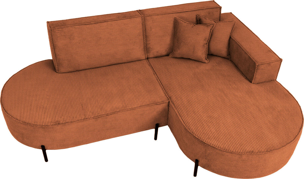 ECKSOFA Hana Loft 3-Sitzer Ecke Rechts, Cordstoff Chenille, Orange 241/80/168 cm - Schwarz/Orange, Textil/Metall (241/168cm) - WFL GROUP