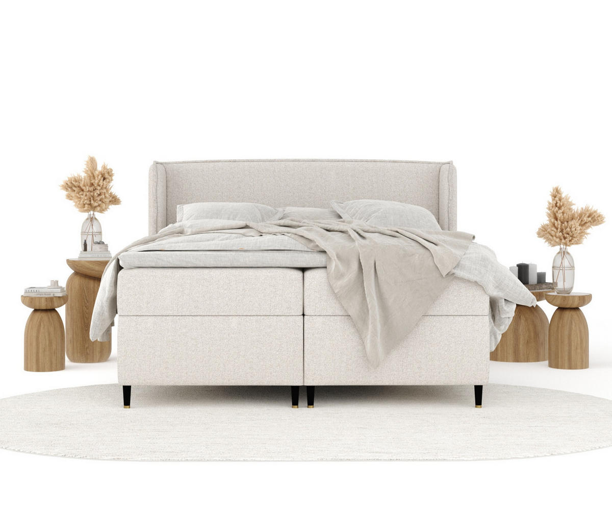 BOXSPRINGBETT Segni Hellbeige 200/200 cm mit Matratze und Topper - Beige/Schwarz, Holz/Holzwerkstoff (200/200cm) - Maison de Reve