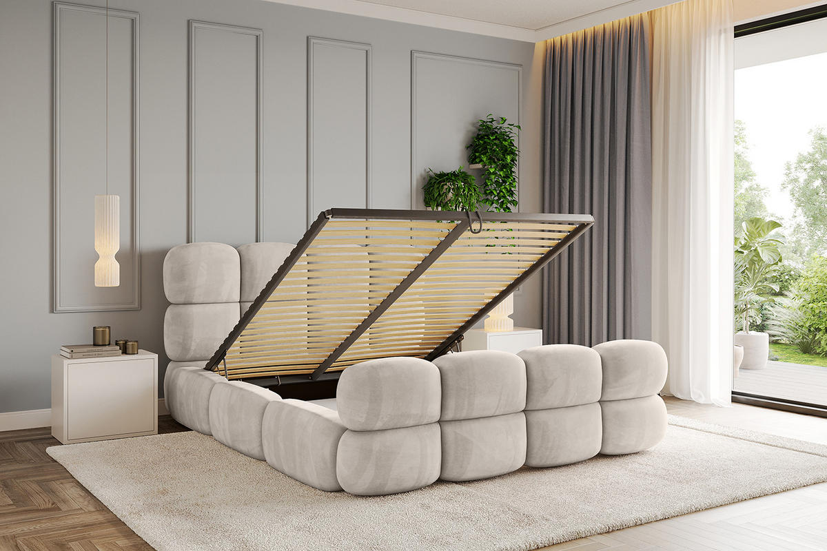 POLSTERBETT mit Bettkasten, Fußteil und Lattenrost, Boxbett ohne Matratze - NOMA-Z 140x200 Beige - Beige, Holzwerkstoff/Textil (140/200cm) - ALTDECOR