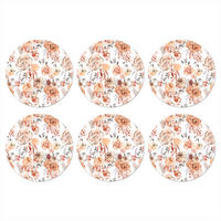 GLASUNTERSETZER 6er-Set Rund Blumen - Bohème - Muster 10x10 cm - Altrosa, Naturmaterialien (10/0.2cm) - MuchoWow