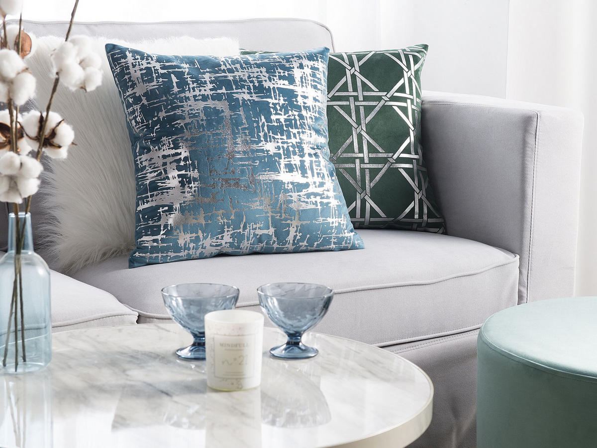 DEKOKISSEN 2er-Set Blau 45/45 cm Gardenia - Blau, Textil (45/45cm) - Beliani