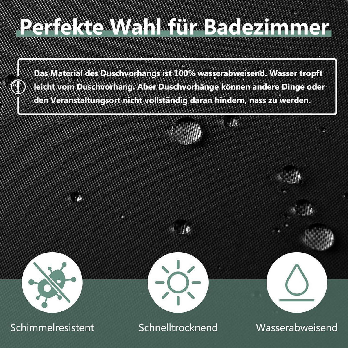 DUSCHVORHANG 180 x 200 cm Schwarz Wasserabweisend Anti-Schimmel - Schwarz, Textil (180/200cm)
