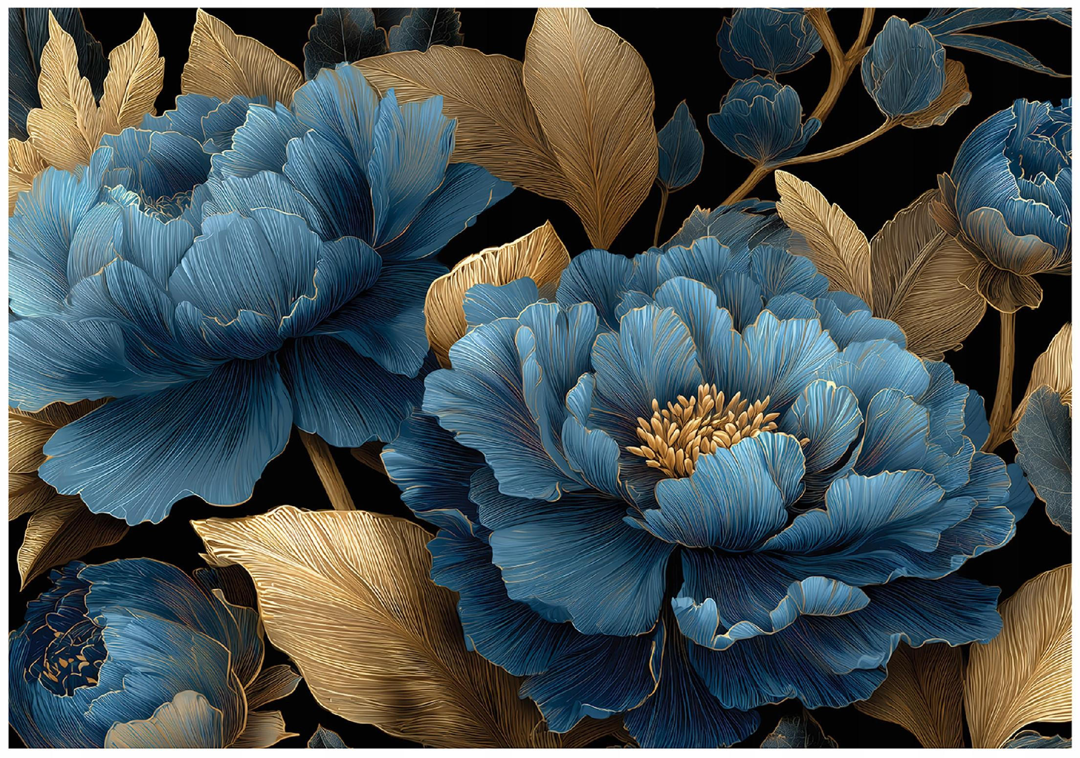 FOTOTAPETE Blumen Blätter Blau 350x250 cm - Multicolor, Papier (350/250cm) - Wallarena