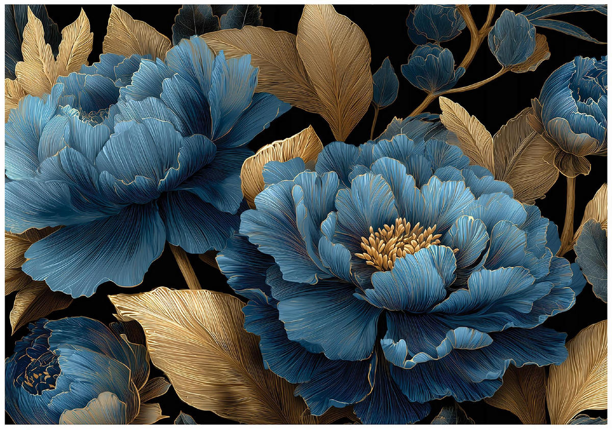 FOTOTAPETE Blumen Blätter Blau 350x250 cm - Multicolor, Papier (350/250cm) - Wallarena