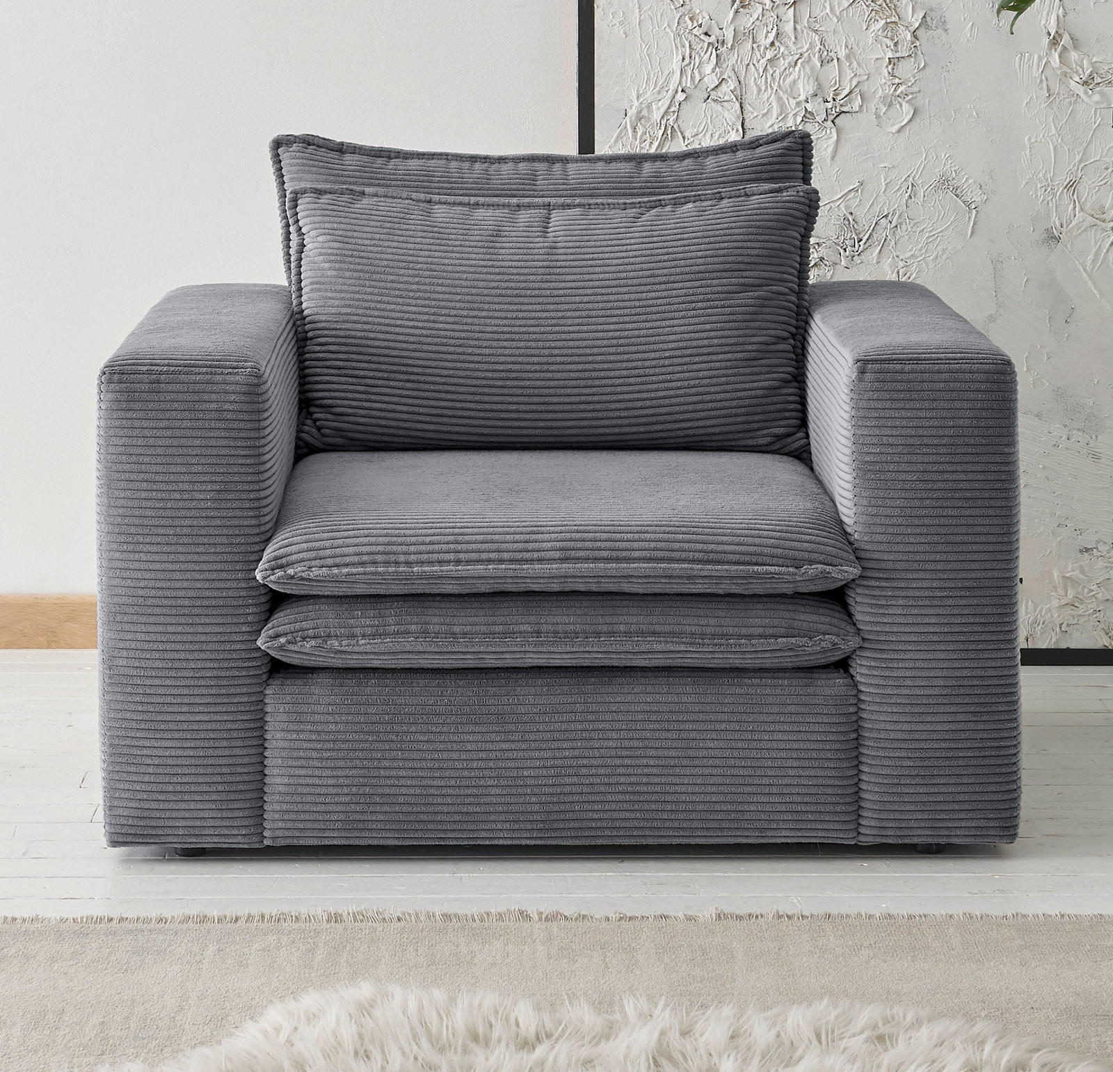 SESSEL grau Cord, Loungesessel 110 cm - Beige/Grau, Holz/Kunststoff (110/83/91cm) - Furn.Design