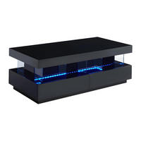 COUCHTISCH mit 2 Schubladen + 2 Ablagen + LEDs - MDF lackiert - Schwarz - FABIO - Schwarz, Holz (120/60/42cm) - Vente-Unique