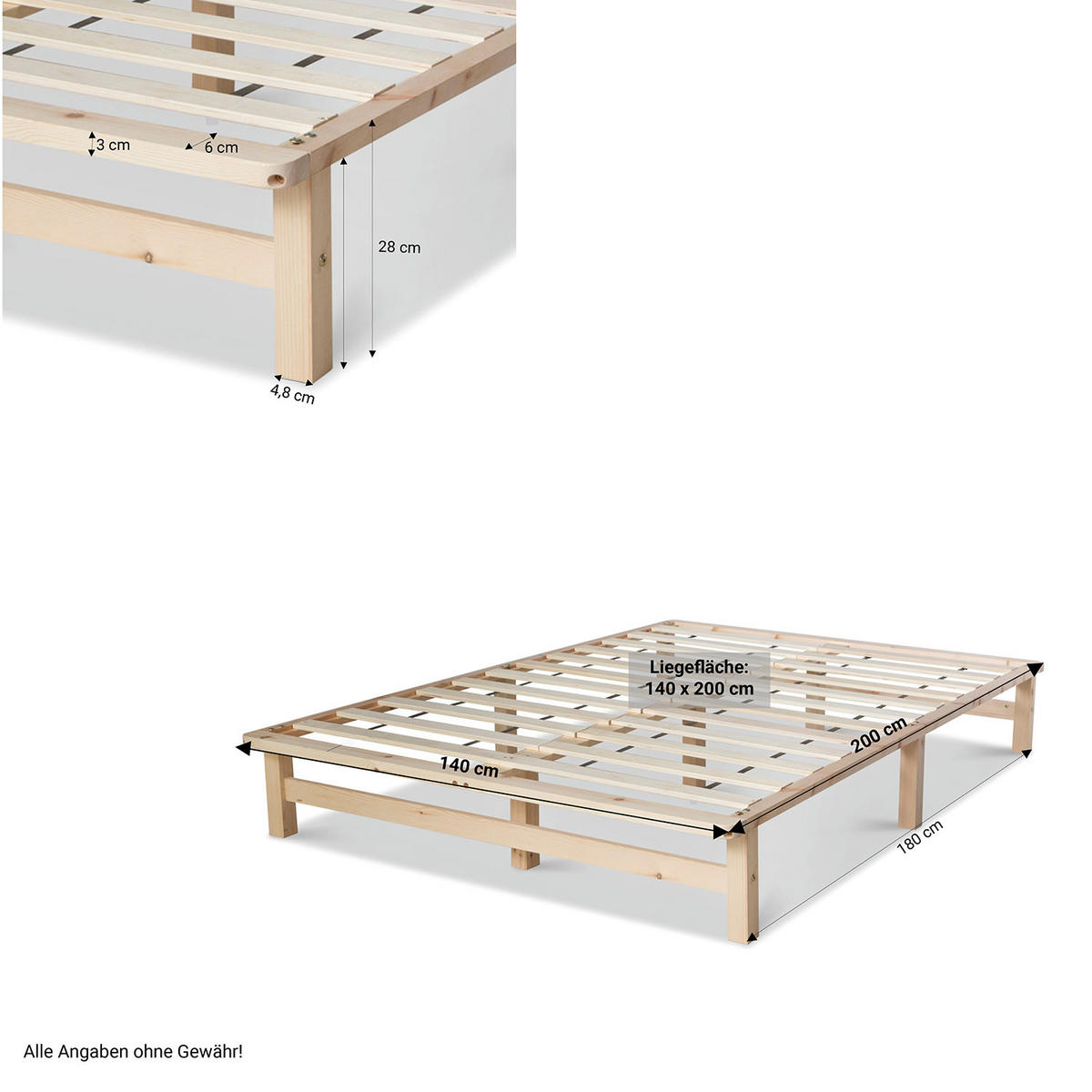 HOLZBETT Palettenbett 140/200 cm natur - Braun, Holz (140/200cm) - Homestyle4u