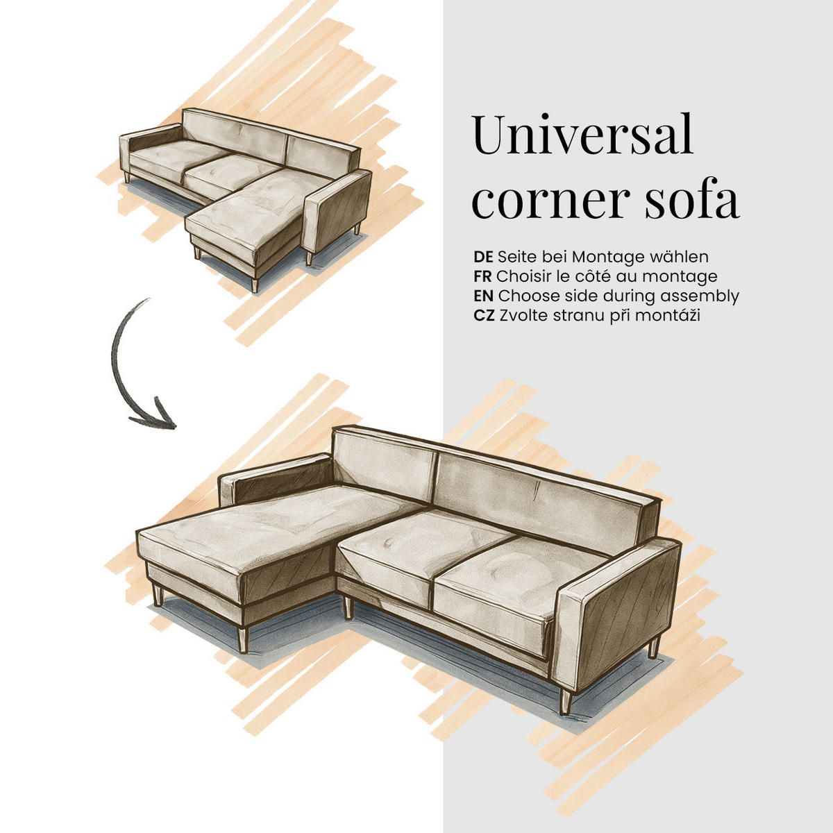 ECKSOFA NELSON Hellgrau Cord - Hellgrau/Schwarz, Kunststoff/Textil (274/152cm) - MKS