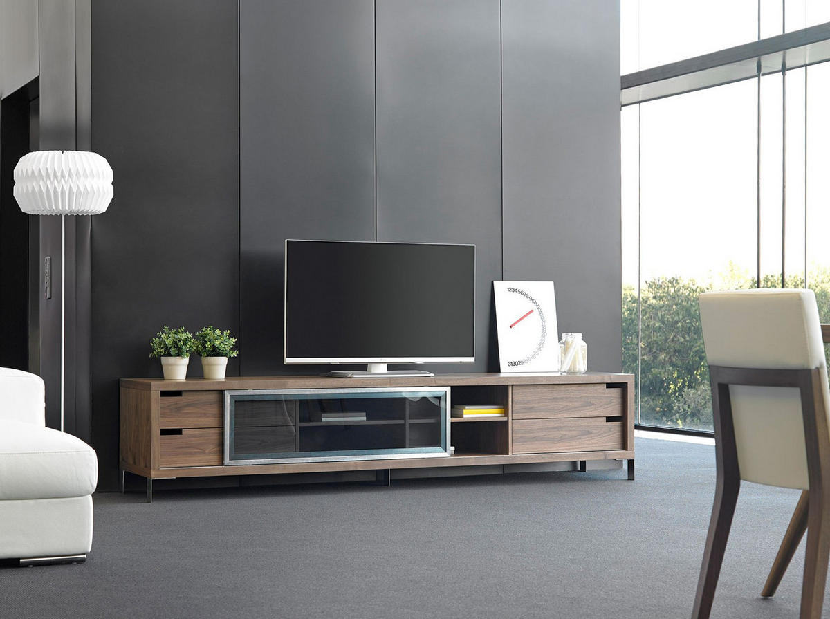 TV-ELEMENT TV-Ständer aus Nussbaum und verchromtem Stahl 238/53/51 cm - Edelstahlfarben/Walnussfarben, Holz/Metall (238/51/53cm) - ANGEL CERDA