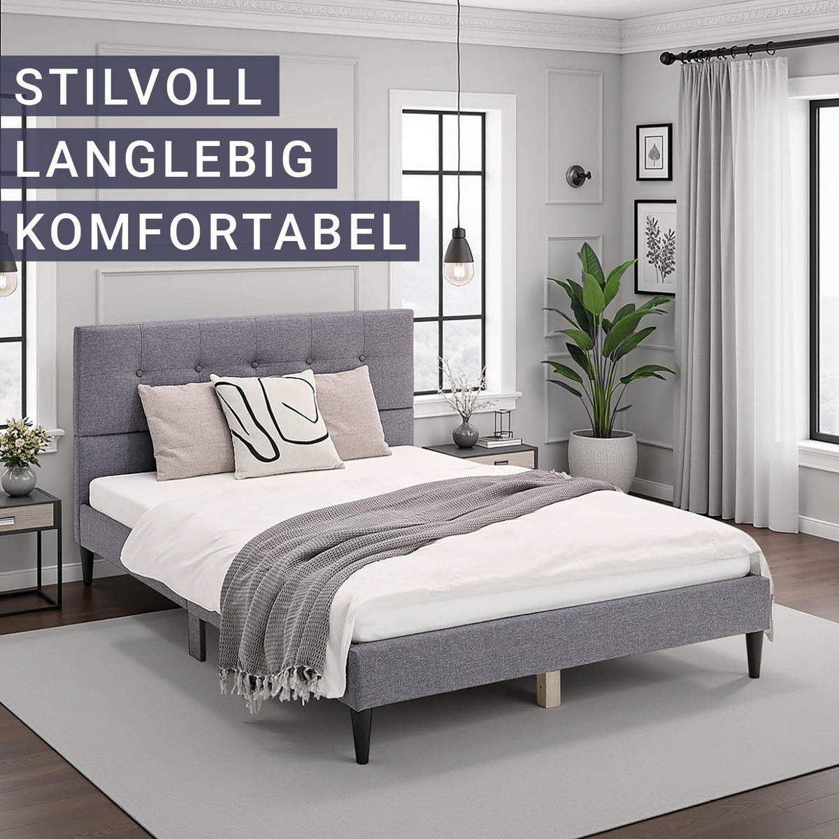 POLSTERBETT mit Lattenrost 120/200 cm in Grau - Grau, Textil (120/200cm) - Homestyle4u