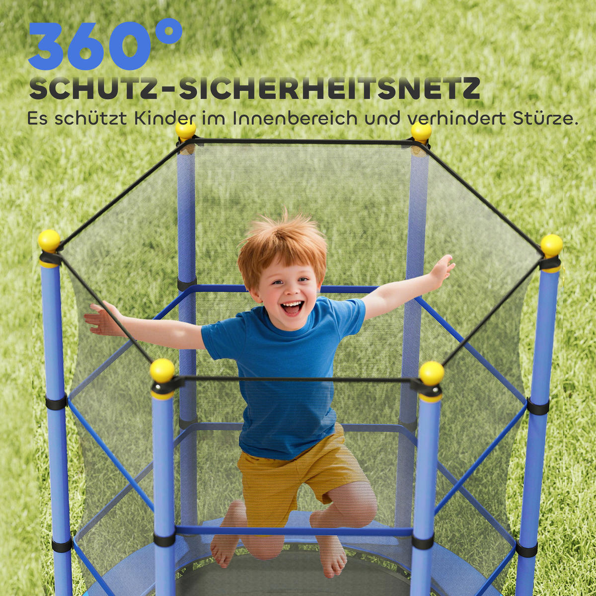 KINDERTRAMPOLIN - Blau, Kunststoff/Metall (140/140cm) - HOMCOM