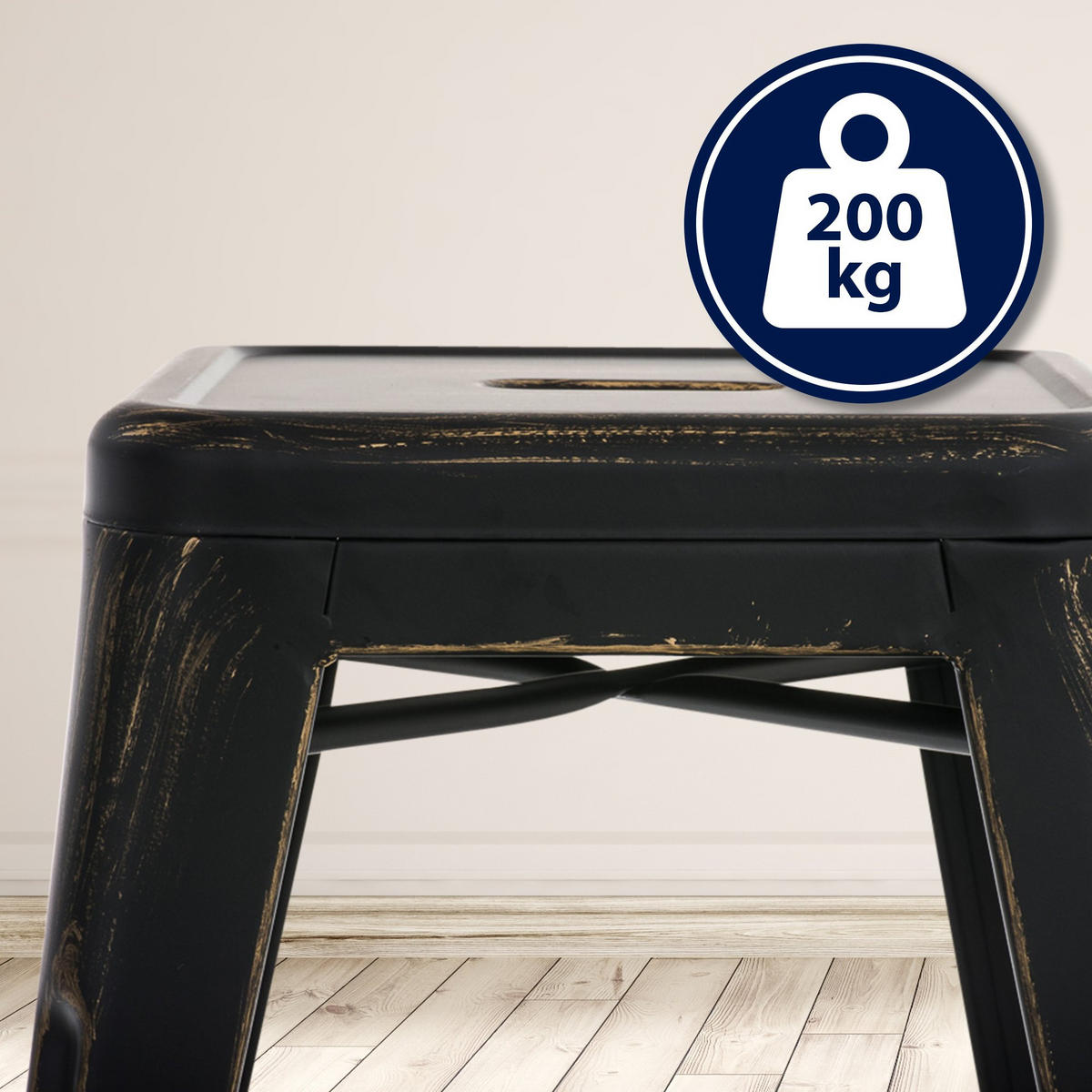 SITZHOCKER Arvida antik schwarz-gold - Schwarz, Metall (40/46/40cm) - TPFLiving