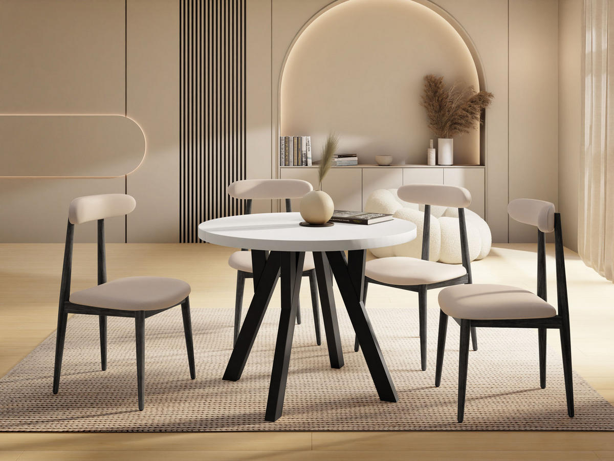 ESSTISCH Vero rund ausziehbar verlängerbar, Weiss 90-190/90/77 cm - Schwarz/Weiß, Holz/Holzwerkstoff (90/90/77cm) - WFL GROUP