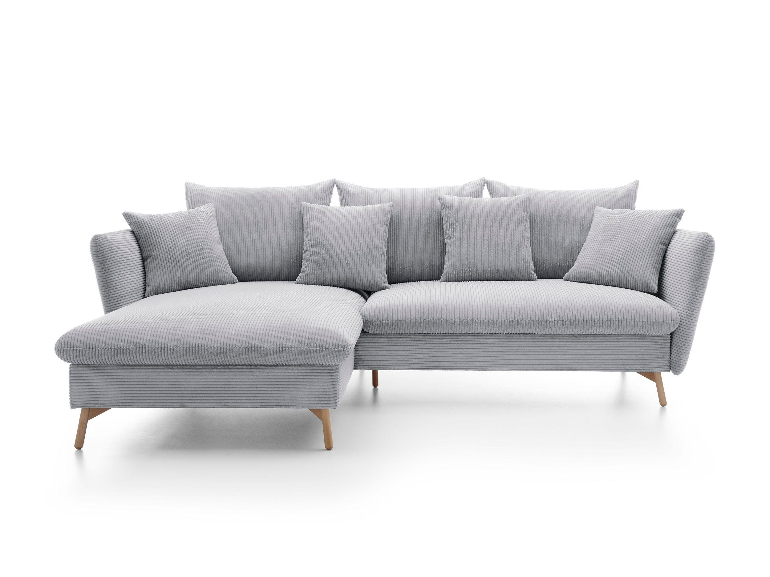 ECKSOFA NERA Grau Kordstoff mit Schlaffunktion - Grau, Holz (258/167cm) - MASSENO