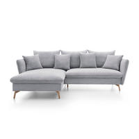 ECKSOFA NERA Grau Kordstoff mit Schlaffunktion - Grau, Holz (258/167cm) - MASSENO