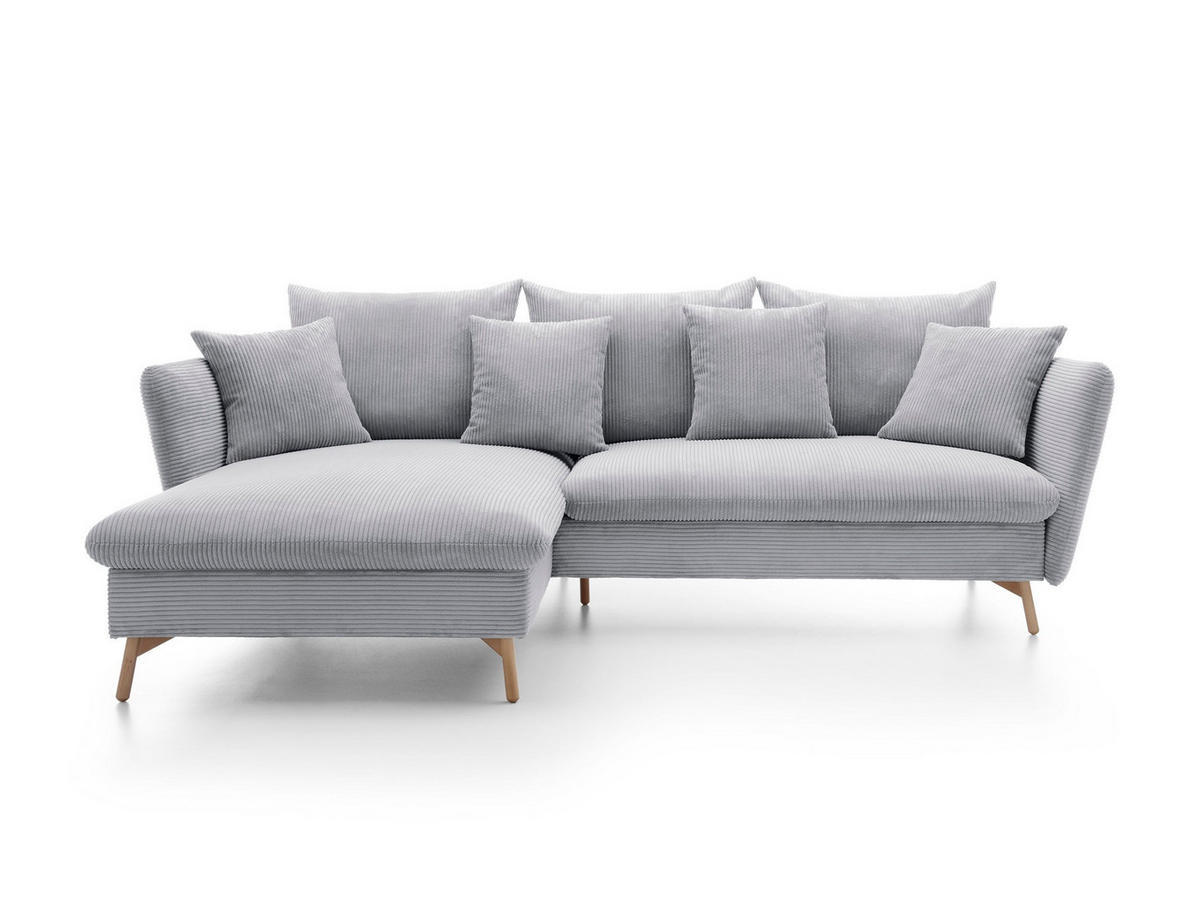 ECKSOFA NERA Grau Kordstoff mit Schlaffunktion - Grau, Holz (258/167cm) - MASSENO