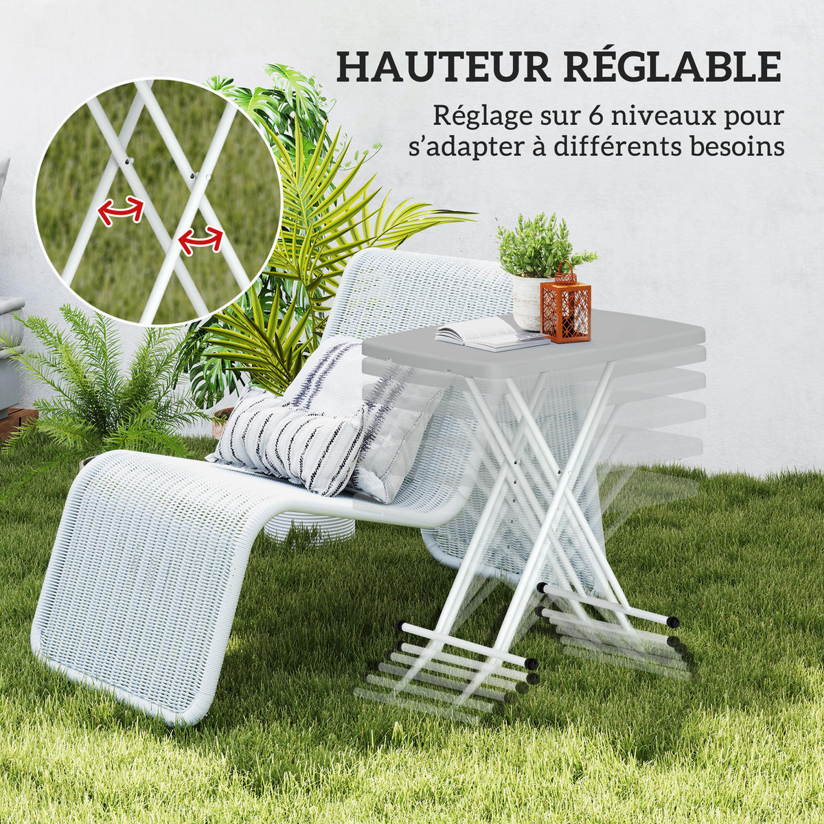 GARTENKLAPPTISCH DE-14193 höhenverstellbar 6-Stufen Grau - Dunkelgrau, Kunststoff (76/50/74cm) - ComfortXL