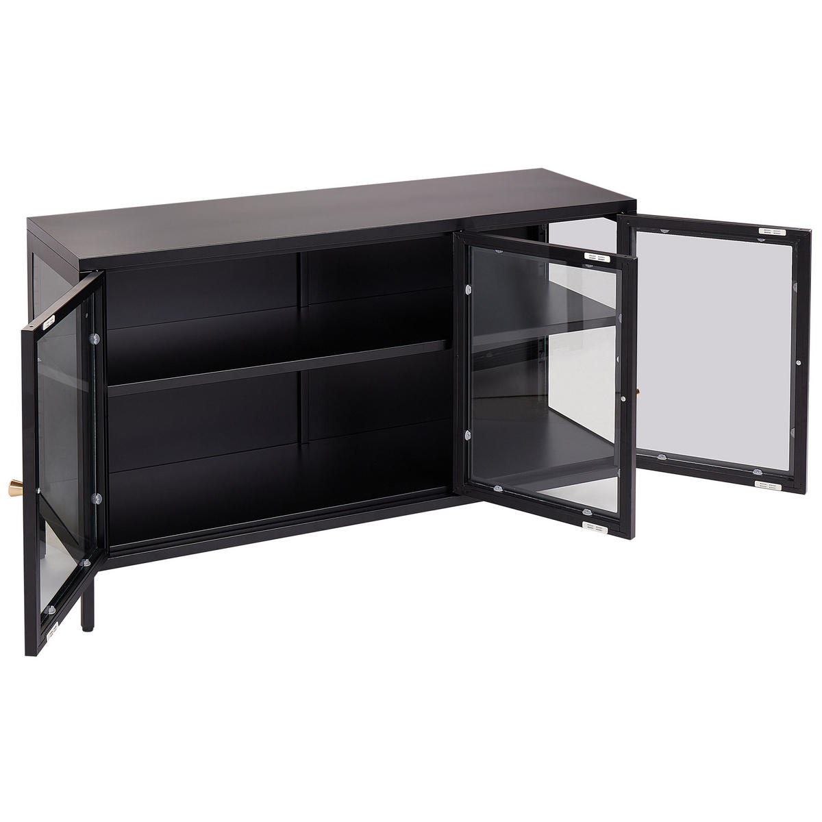 SIDEBOARD mit Glastüren Metall 115 cm Schwarz Newport - Schwarz, Metall (115/65/35cm) - Beliani