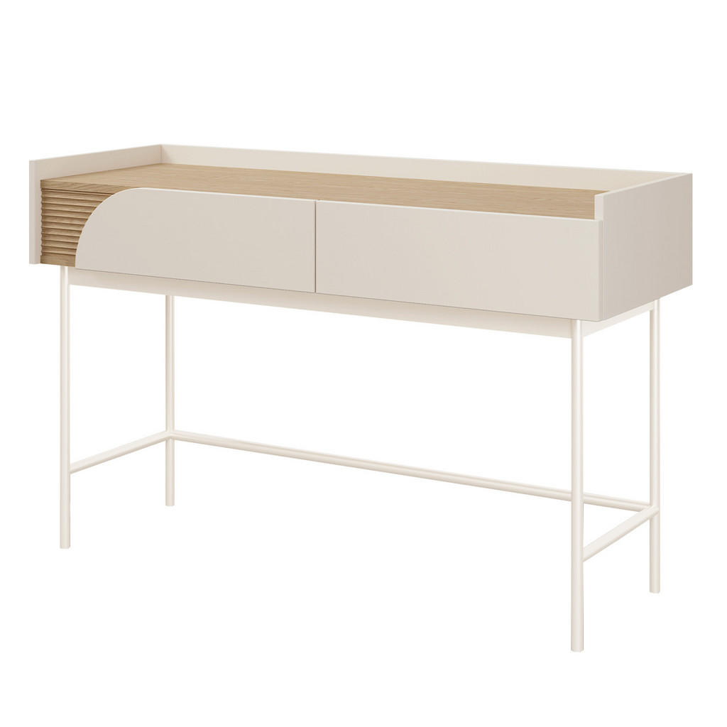 Beautysofa KONZOLOVÝ STOLEK Camel se 2 zásuvkami a rýhovaným detailem, 120 cm, jarní dub + Macadamia