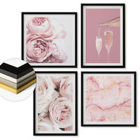 WANDBILDER 4er-Set - 50x50 cm & 40x60 cm Schwarzer Rahmen - Rosen, Champagner, Marmor, Pastell - Schwarz, Kunststoff (50/50cm) - ArtPrintCave
