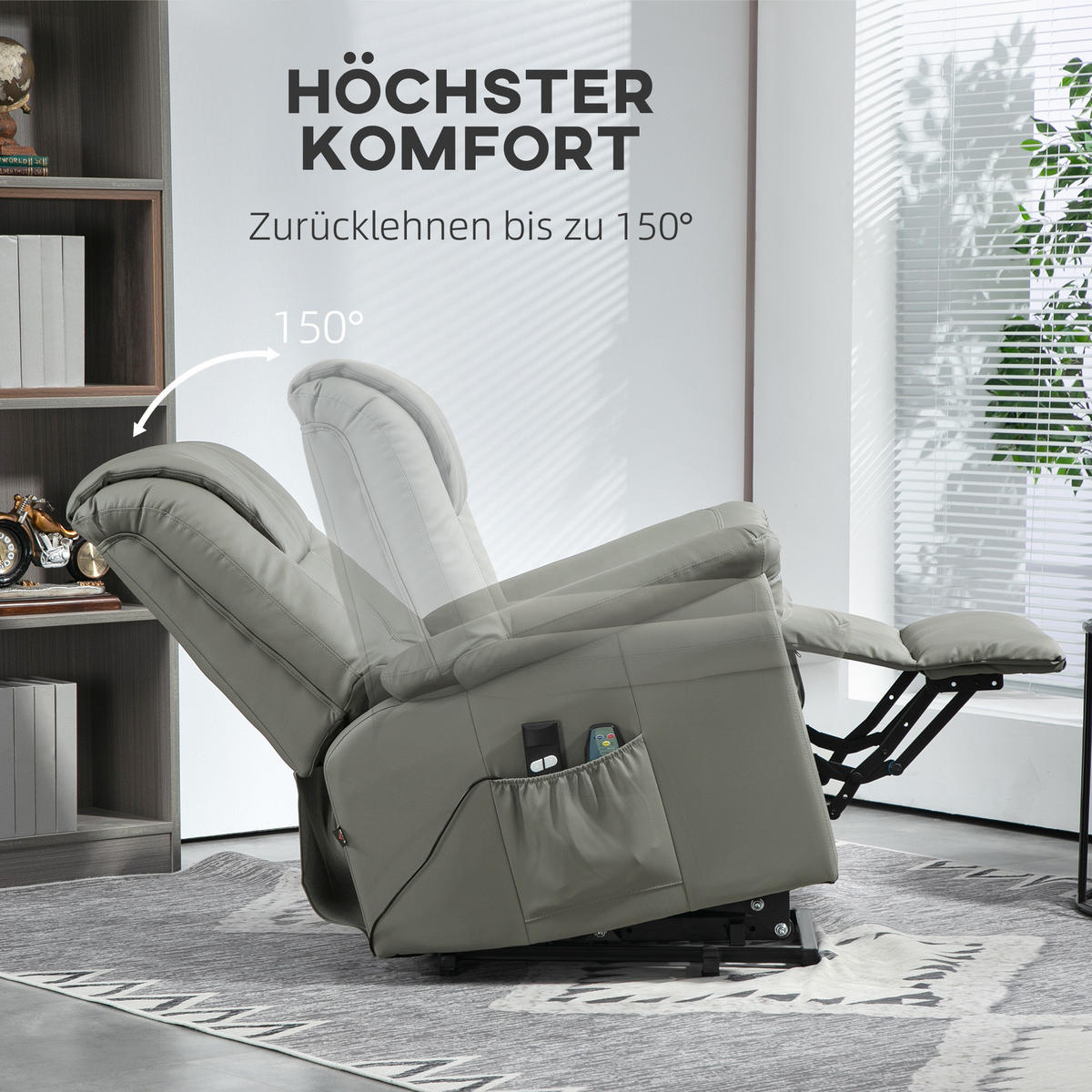FERNSEHSESSEL mit Aufstehhilfe, Hellgrau - Hellgrau, Kunststoff (95/106/93cm) - HOMCOM